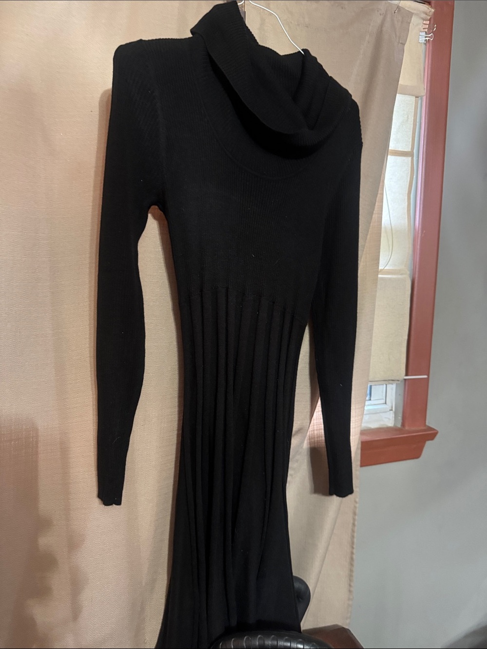 Calvin Klein Black Ribbed Turtleneck Midi Sweater Dress-J11-1